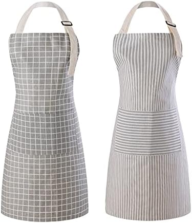 Tosewever 2 Pieces Kitchen Cooking Aprons, Waterproof Linen Adjustable