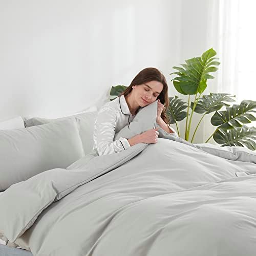 Hearth & Harbor Light Grey Duvet Cover King Size, 3 Piece Bedding Set