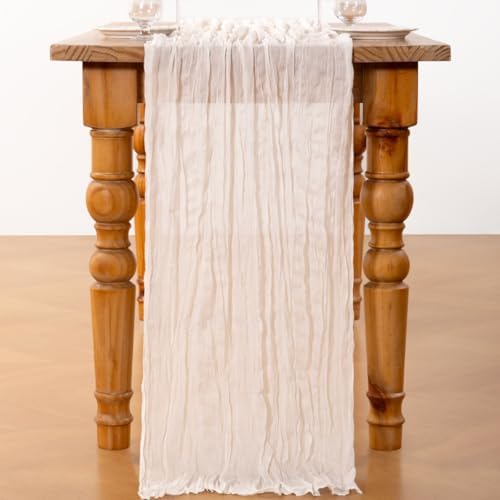 DeZerlor Ivory White Cheesecloth Table Runners 12 Pack Summer Boho