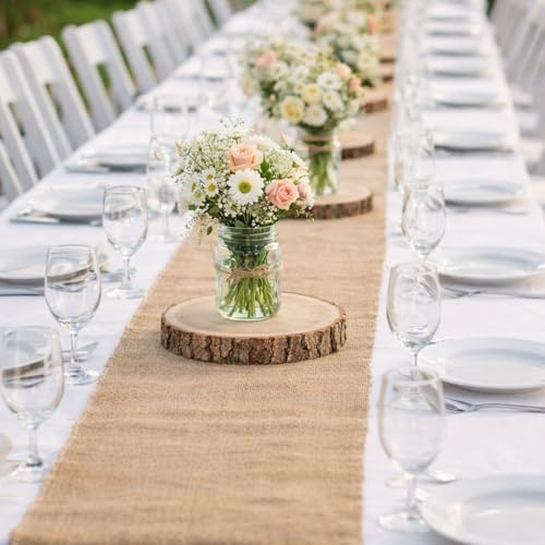 Tioncy 12 Pcs Burlap Table Runner Wood Slices Rustic Farmhouse