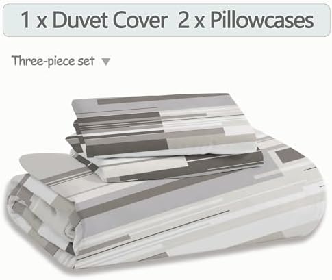 Duvet Cover Set Gray Cream 100% Brushed Microfiber 3-Piece Modern