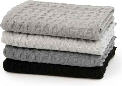 12 Pack Gray and Black Waffle Weave Dishcloths, 3 Sets of 4 Reusable