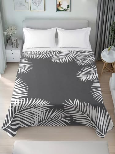 Cal King Size Flat Sheet Only, Watercolor Tropical Palm Leaf Bed Top