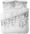 Farmhouse Gray Eucalyptus Leaves on White King Duvet Cover Set, Summer