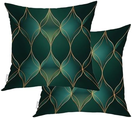 Luxury Vector Throw Pillow Covers, Emerald and Gold Pattern Cushion