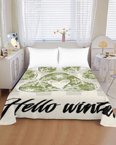Cal King Size Flat Sheet Only, Green Dog Paw Print Bed Top Sheet Soft