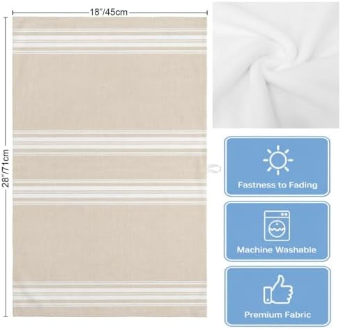 Cream Striped Kitchen Towels Set of 3, Water Absorbent Dish Towel