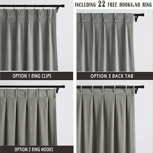 Kayne Studio Pewter Gray Velvet Pinch Pleated Back Tab Curtains
