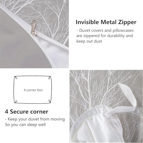 Duvet Cover Set King, Delicate Branches Forest Brushed Microfiber