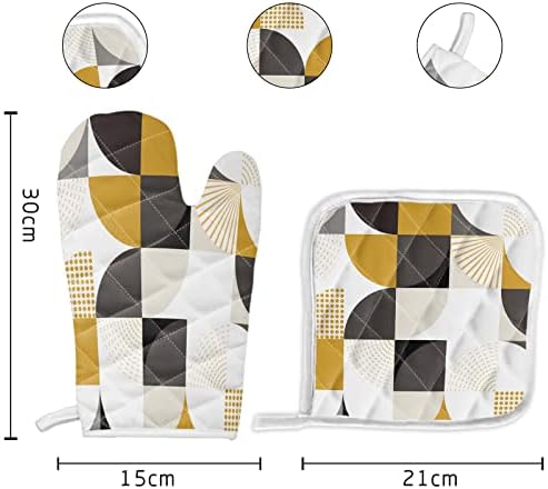 Quilted Cotton Terry Cloth Oven Mitt, Pot Holder Yellow Grey Black