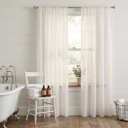 Solid Begin Sheer Curtains 108 Inch Long 2 Panels Classic Minimalist