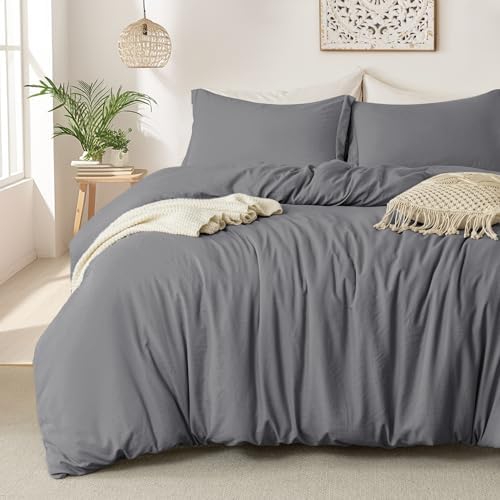 MILDLY Duvet Cover Full Ultra Soft Comforter Cover Set 3pcs, Dark Grey