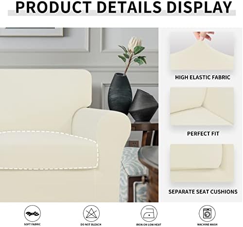 Easy-Going 4 Pieces Stretch Sofa Cover for 3 Cushion Couch Washable