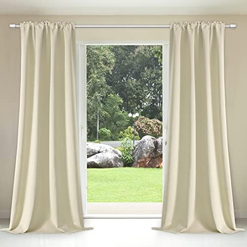 2 Panels Beige Flame Retardant - Rod Pocket Curtains, 52 X 108 in