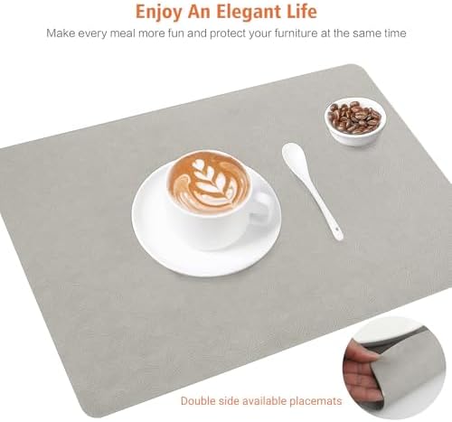 Gray Vinyl Placemats Set of 12 Waterproof Wipeable Table Mats