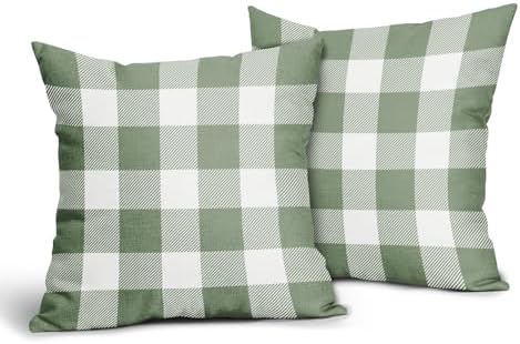 Light Sage Green and White Buffalo Plaid Pillow Covers 18x18 Set of 2