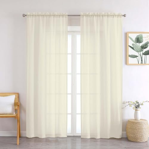 Chyhomenyc Crushed Cream Sheer Curtains 72 Inch Length 2 Panels