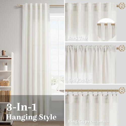Nanspring Linen Kitchen Curtains for Cafe 36x63 Inch Length Natural