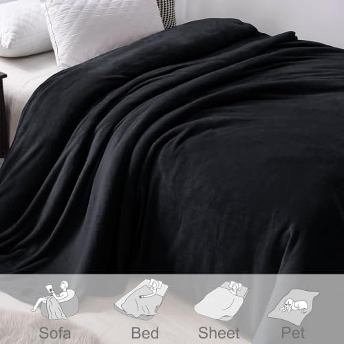 Exclusivo Mezcla Soft Fleece Blanket Queen Size for Bed, Black