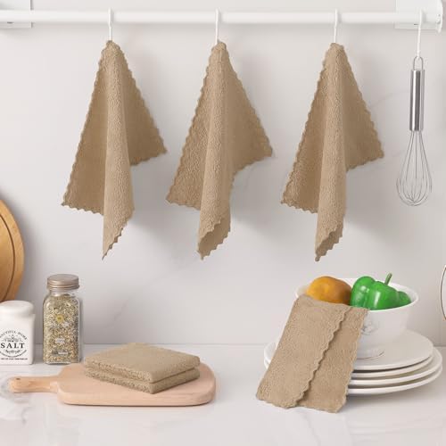 Kitinjoy 24 Pack Kitchen Cloths Dish Towels (7" x 9", Tan)