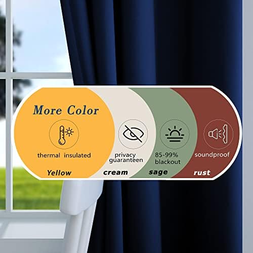 Mrs.Naturall Navy Blue Blackout Curtains 96 Inches Long 2 Panel