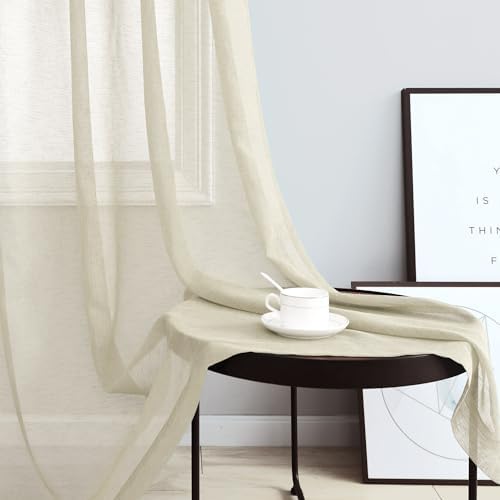 Beige Curtains 96 Inches Long for Living Room Decor 2 Panels Set