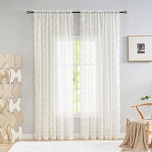 YJ YANJUN Vintage Lace Curtains 108 inches Long 2 Panels Set French