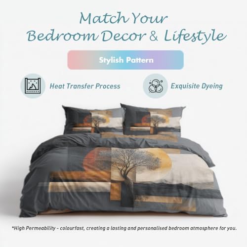 Tree of Life Bedding Full Size Duvet Cover Set 3 Piece, Boho Abstract