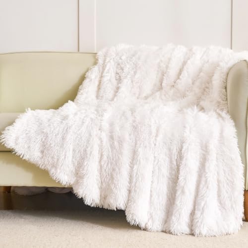 Extra Soft Faux Fur Throw Blanket 50"x60" - Reversible Fluffy Shaggy