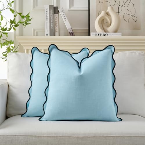 Scalloped Throw Pillow Covers Set of 2 for Living Room, Boho Sytle