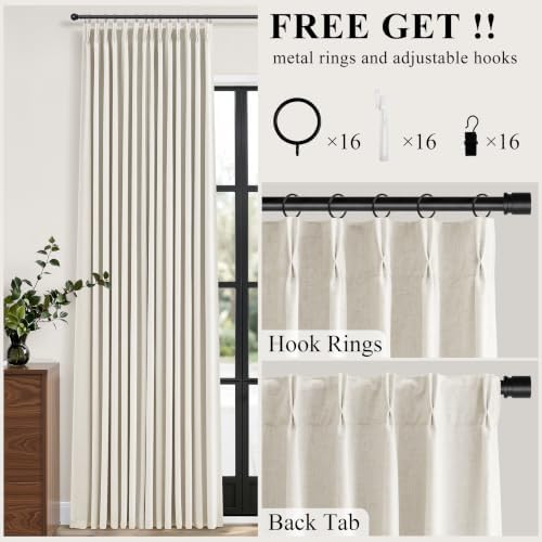 Jowels Natural Pinch Pleated Linen Blackout Curtains 90 inch Long 2