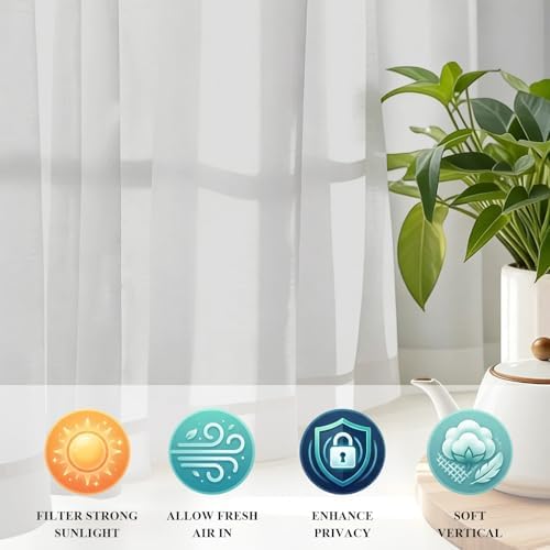 Solid Color Sheer Curtains for Living Room 63 inch Length 2 Panels