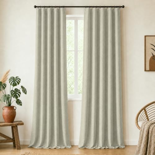 DECOLURE 100% Blackout Linen Curtains 108 Inches Long | Ivory