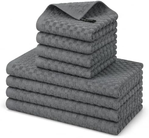 8 Pack Kitchen Towels and Dishcloths Set, Dark Grey