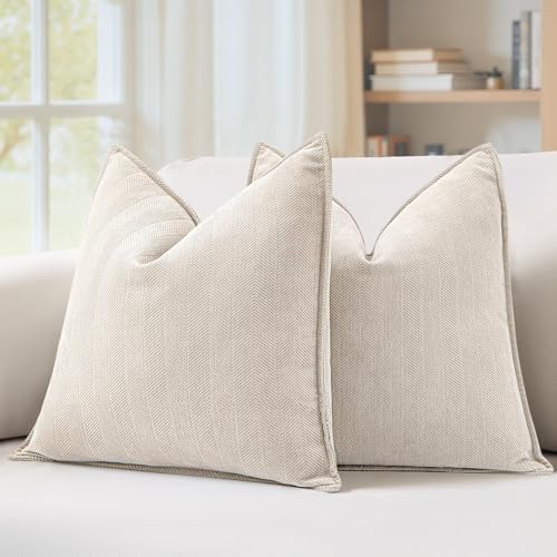 MIULEE Pack of 2 Cream Beige Decorative Chenille Pillow Covers 20x20