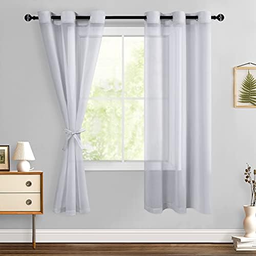 Hiasan Grey Sheer Curtains with Tiebacks, W42 x L63, 2 Panels