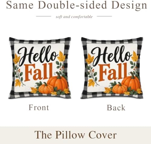 Leaves Plaid House Pillow Covers 22x22 Inch Set of 2 Linen for Fall