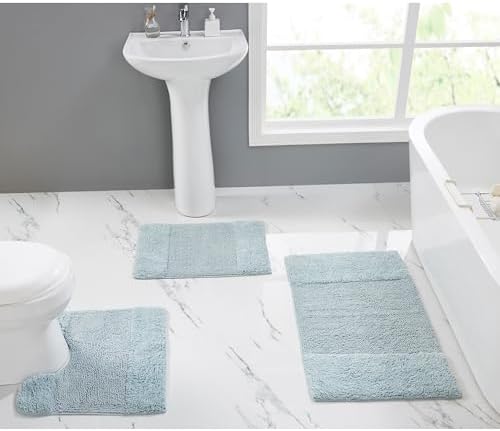 Better Trends 3 Piece Bathroom Rug Set 100% Cotton Non-Slip Washable