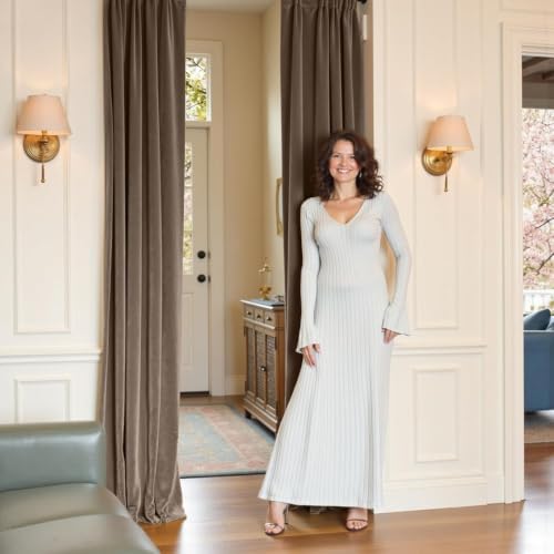 Lazzzy Extra Long Truffle Velvet Curtains Rod Pocket 52×120 Inch 2