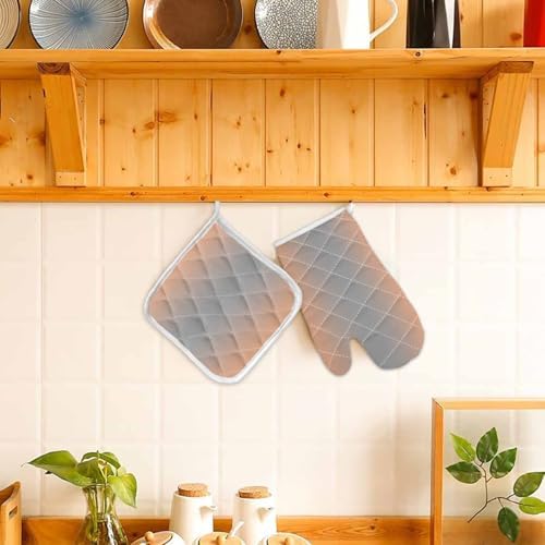 Quilted Cotton Terry Cloth Oven Mitt, Pot Holder Coral Pink Grey