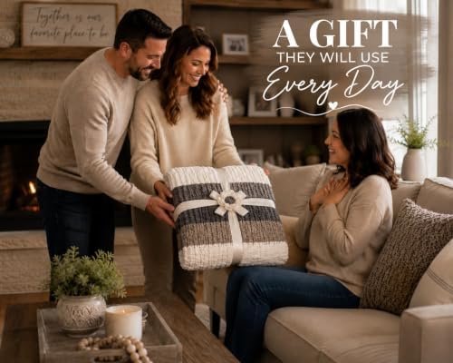 Handmade Chunky Crochet Blanket Gray Charcoal Ivory 60x40 Chenille