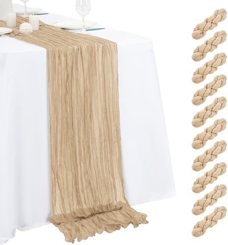 10 Pack Beige Cheesecloth Table Runner 17x108 Inch Semi Sheer Boho