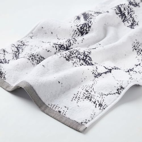 SUPERIOR Cotton Jaquard Absobent Marble Bath Towel Set, 6 Piece, Grey