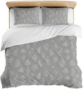 3 Pieces Bedding Set King Size, Grey Botanical Soft Duvet Covers Set