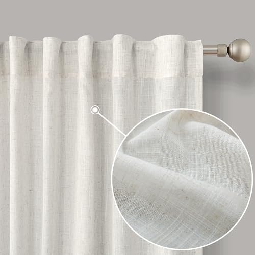 KOUFALL Linen Sheer Curtains 63 Inch Length for Living Room,2 Panel