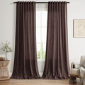 Linen Curtains Semi Sheer Coffee Brown 96 Inches Long 2 Panels Set for