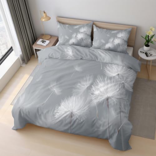 Dandelion Bedding King Duvet Cover, Minimalist Botanical Bedroom