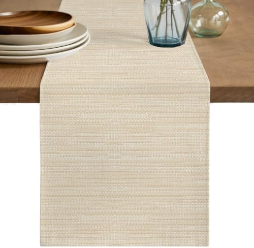 Modern Boho Table Runner 72 Inches Long, Solid Color Linen Texture