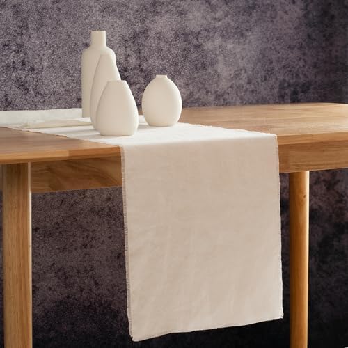 Table Runner with Fringe Off White 14x120 Inch