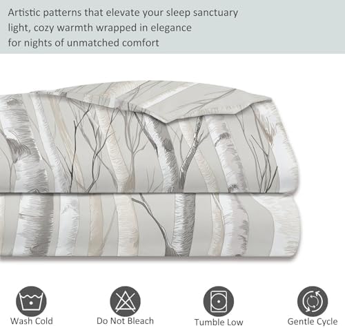 Duvet Cover Set, Grey Minimalist Natural Tree Pattern Bed Sets, Ultra